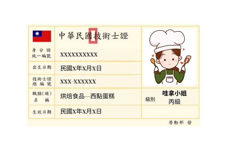 中華民國技術士證（烘焙食品類丙級）